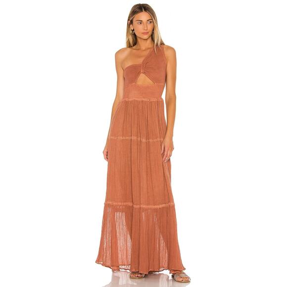 Jen's Pirate Booty Iberian Maxi Dress One Shoulder Smocked Cut-Out Rust Size XS - Picture 2 of 12